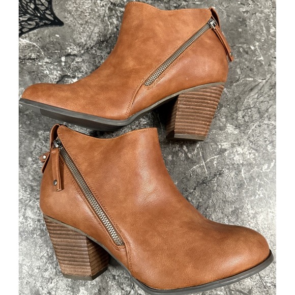 Luoika Womens Double Zip Stacked Heel Extra Wide Ankle‎ Boots Tan Sz 10.5XW - Picture 3 of 10